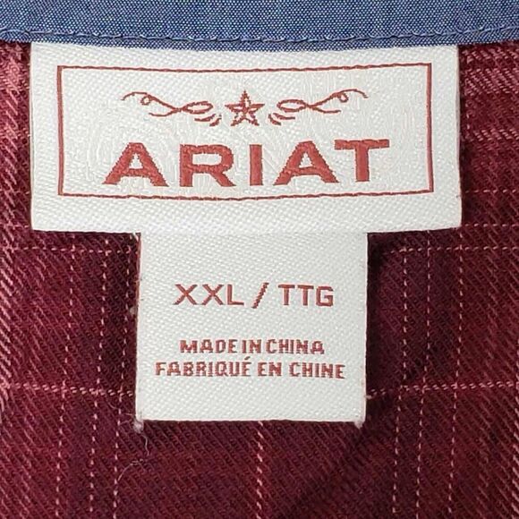 Ariat Shirt Mens Size XXL Button Down Red Plaid Long Sleeve Canvas - Picture 6 of 8